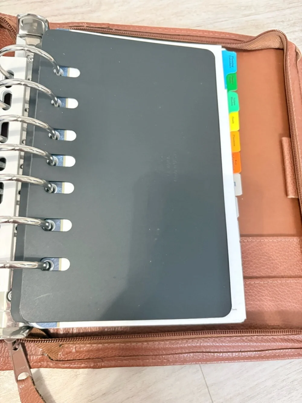 Franklin Covey Zip Around Vintage Binder Cognac Brown Monticello Satellite